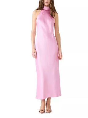 Steve Madden Lara Pink High-Neck Satin Midi Dress Medium